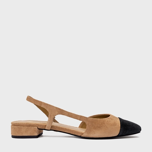 Sapatilha Slingback Cap Toe Couro Suede Bege Almond