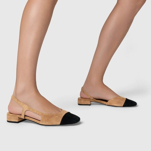 Sapatilha Slingback Cap Toe Couro Suede Bege Almond
