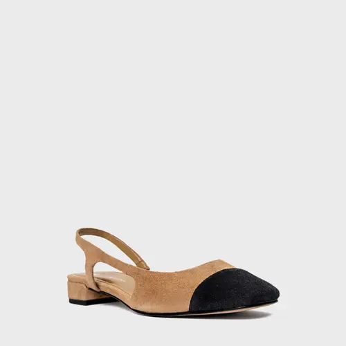 Sapatilha Slingback Cap Toe Couro Suede Bege Almond