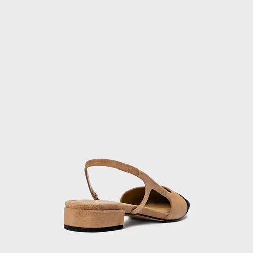 Sapatilha Slingback Cap Toe Couro Suede Bege Almond