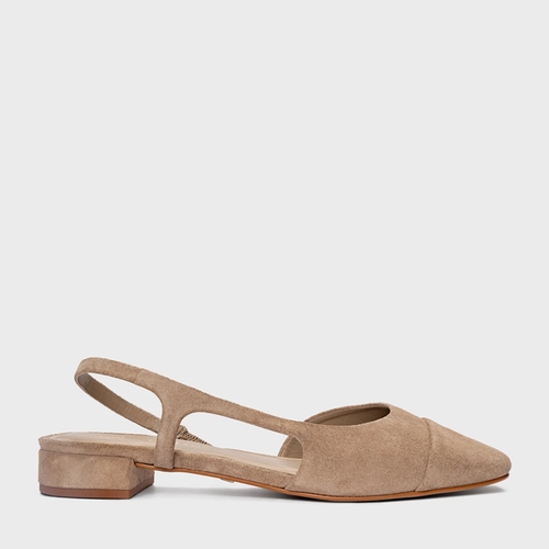 Sapatilha Slingback Cap Toe Couro Suede Bege Funghi