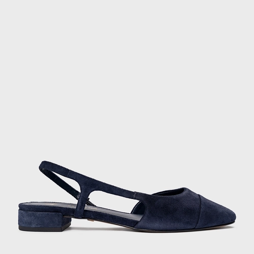 Sapatilha Slingback Cap Toe Couro Suede Azul Navy