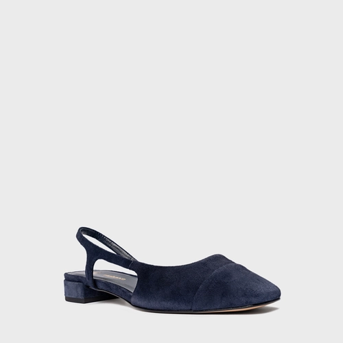 Sapatilha Slingback Cap Toe Couro Suede Azul Navy