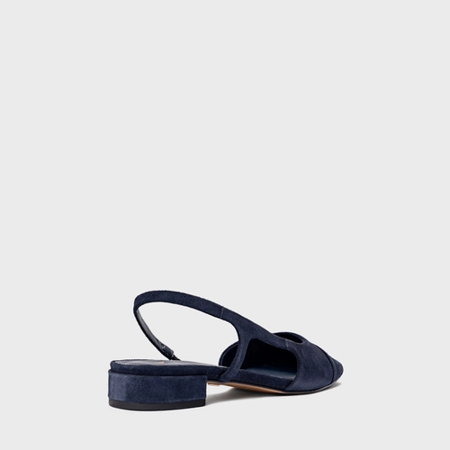 Sapatilha Slingback Cap Toe Couro Suede Azul Navy