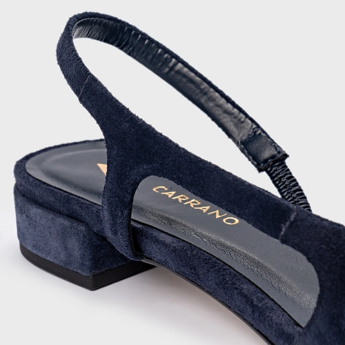 Sapatilha Slingback Cap Toe Couro Suede Azul Navy