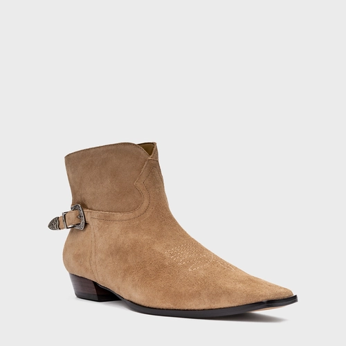Bota Western Fivela Couro Suede Bege Almond