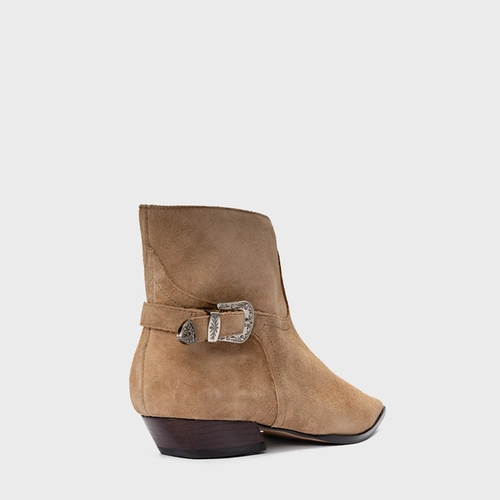 Bota Western Fivela Couro Suede Bege Almond