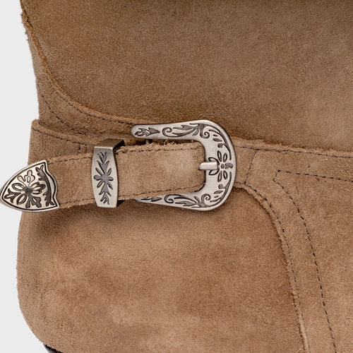 Bota Western Fivela Couro Suede Bege Almond