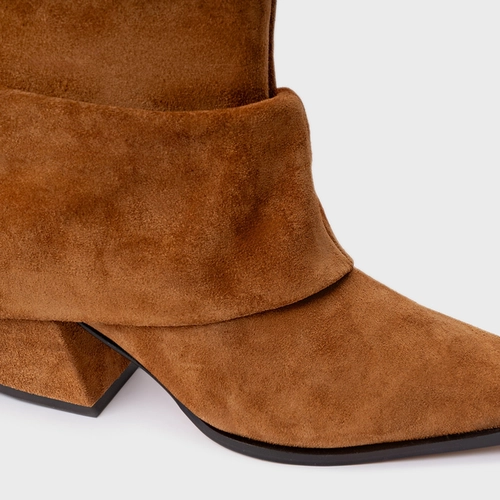 Bota Western Capa Cano Alto Salto Bloco Couro Suede Marrom Saddle