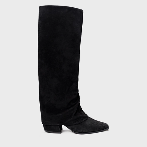 Bota Western Capa Cano Alto Salto Bloco Couro Suede Preto