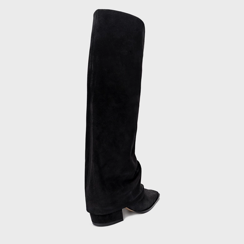 Bota Western Capa Cano Alto Salto Bloco Couro Suede Preto