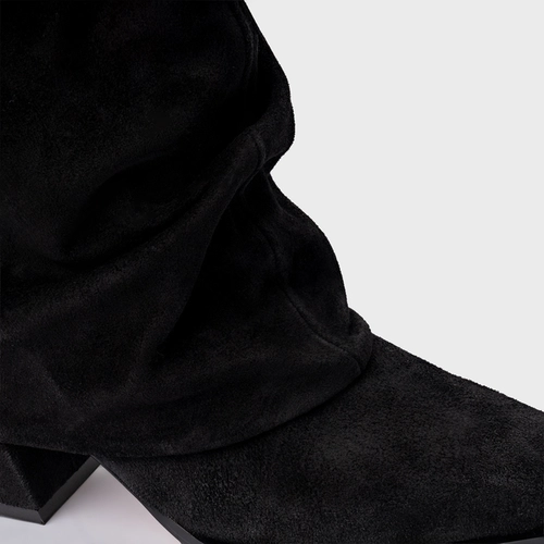 Bota Western Capa Cano Alto Salto Bloco Couro Suede Preto