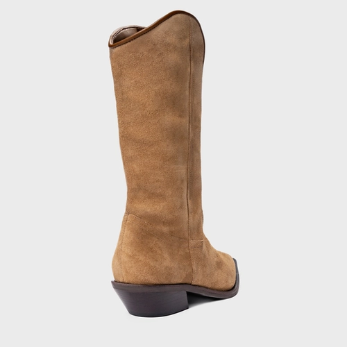 Bota Western Daily Salto Bloco Couro Suede Bege Almond