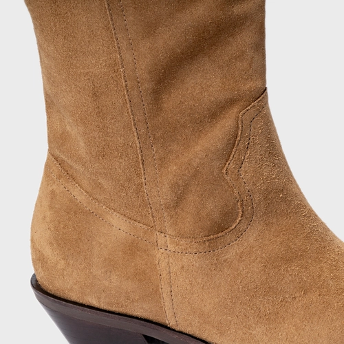 Bota Western Daily Salto Bloco Couro Suede Bege Almond