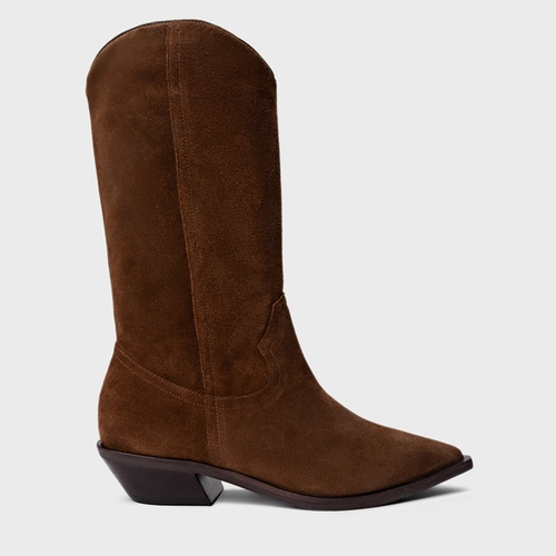 Bota Western Daily Salto Bloco Couro Suede Marrom Brownie