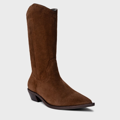 Bota Western Daily Salto Bloco Couro Suede Marrom Brownie