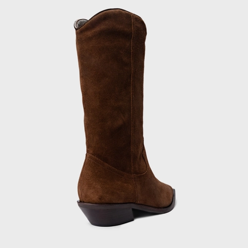 Bota Western Daily Salto Bloco Couro Suede Marrom Brownie