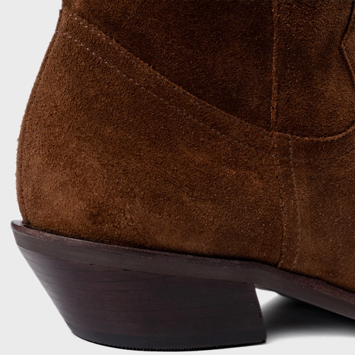 Bota Western Daily Salto Bloco Couro Suede Marrom Brownie