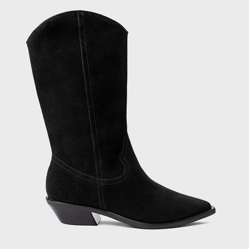 Bota Western Daily Salto Bloco Couro Suede Preto