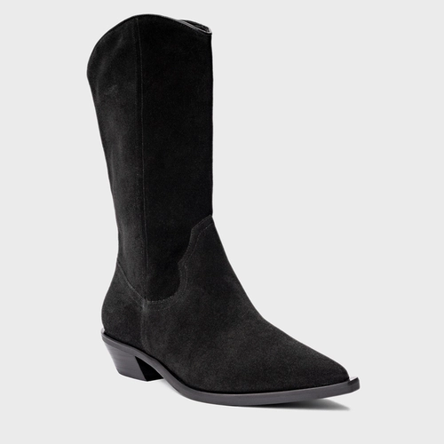 Bota Western Daily Salto Bloco Couro Suede Preto