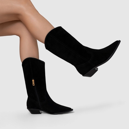 Bota Western Daily Salto Bloco Couro Suede Preto