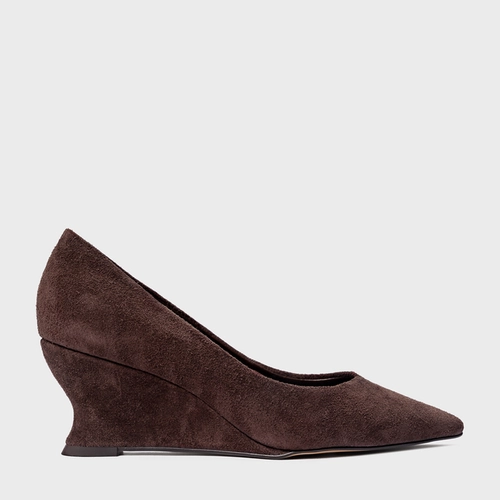 Scarpin Francis Anabela Couro Suede Marrom Ganache