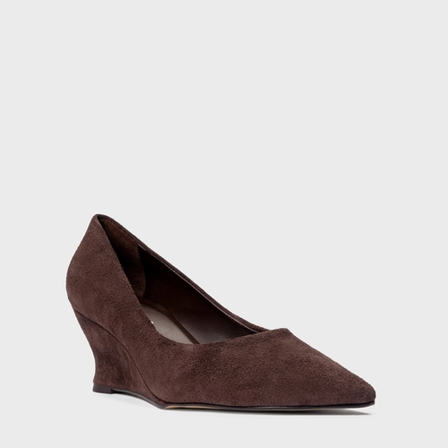 Scarpin Francis Anabela Couro Suede Marrom Ganache