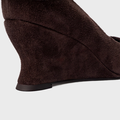 Scarpin Francis Anabela Couro Suede Marrom Ganache