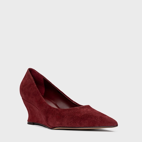 Scarpin Francis Anabela Couro Suede Vinho Mahogany