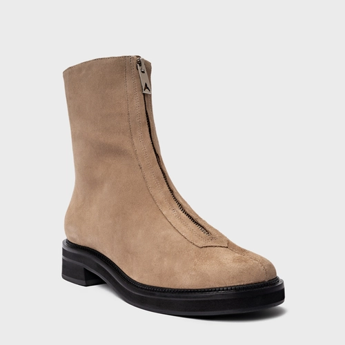 Bota Ziper Salto Bloco Couro Suede Bege Funghi