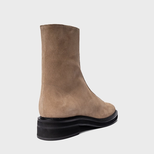 Bota Ziper Salto Bloco Couro Suede Bege Funghi