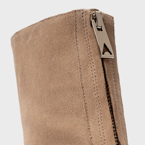 Bota Ziper Salto Bloco Couro Suede Bege Funghi