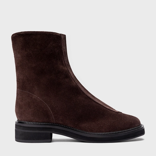 Bota Ziper Salto Bloco Couro Suede Marrom Ganache