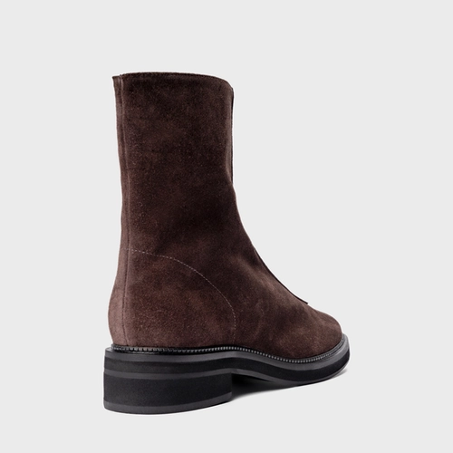 Bota Ziper Salto Bloco Couro Suede Marrom Ganache