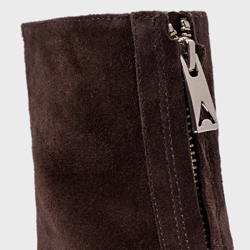 Bota Ziper Salto Bloco Couro Suede Marrom Ganache