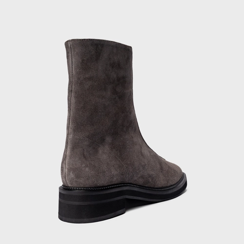 Bota Ziper Salto Bloco Couro Suede Cinza Grafite
