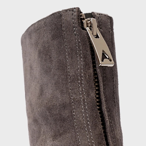Bota Ziper Salto Bloco Couro Suede Cinza Grafite