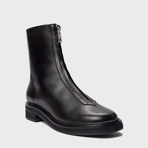 Bota Ziper Salto Bloco Couro Preto