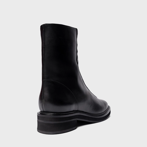 Bota Ziper Salto Bloco Couro Preto