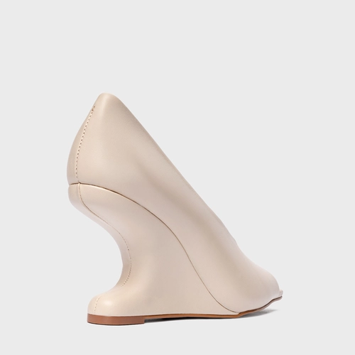 Scarpin Peep Toe Anabela Curve Couro Off White Cotton