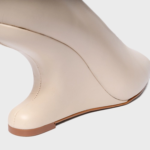 Scarpin Peep Toe Anabela Curve Couro Off White Cotton