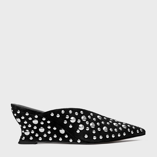 Mule Balls Salto Anabela Slim Couro Suede Preto