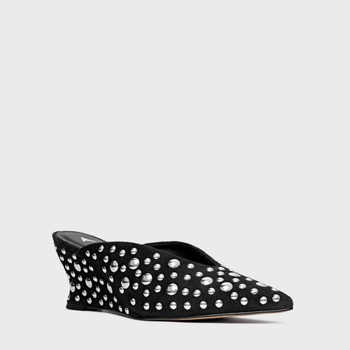 Mule Balls Salto Anabela Slim Couro Suede Preto