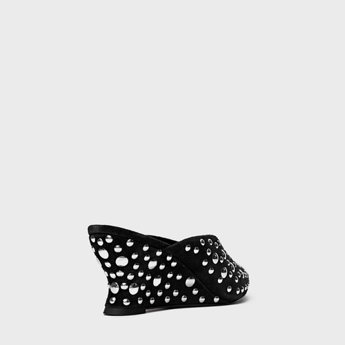 Mule Balls Salto Anabela Slim Couro Suede Preto