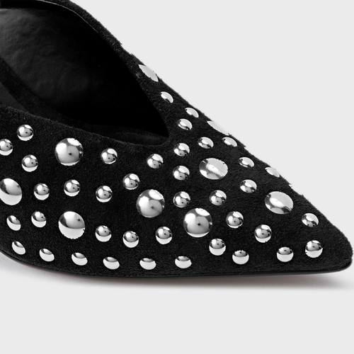 Mule Balls Salto Anabela Slim Couro Suede Preto