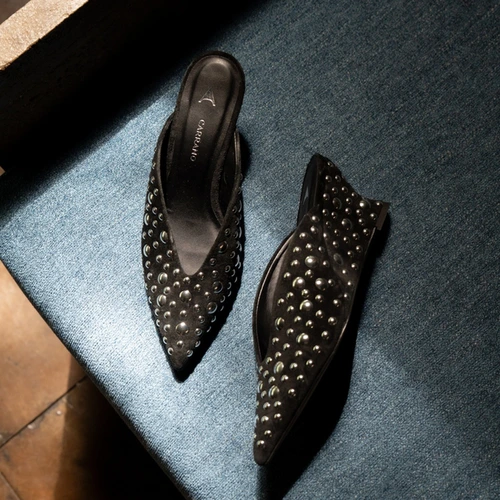 Mule Balls Salto Anabela Slim Couro Suede Preto