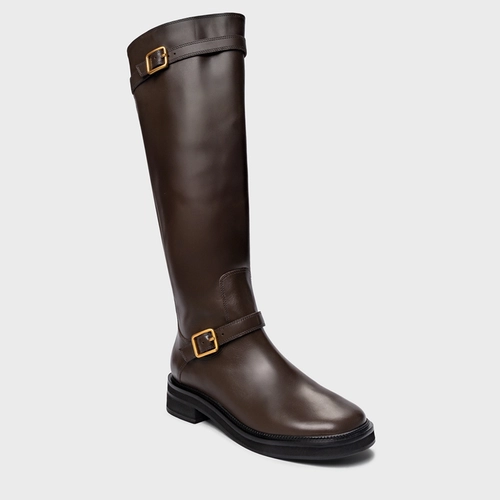 Bota Urban Cano Alto Couro Marrom Dark Brown