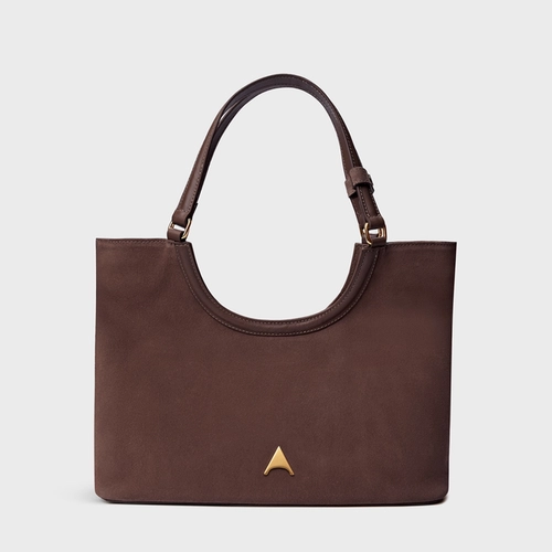 Bolsa Shopping Ashley Média Couro Suede Marrom Ganache