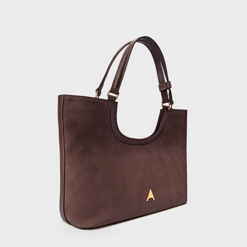 Bolsa Shopping Ashley Média Couro Suede Marrom Ganache