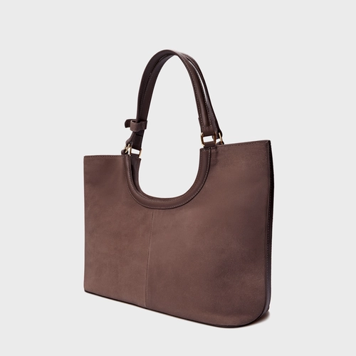 Bolsa Shopping Ashley Média Couro Suede Marrom Ganache